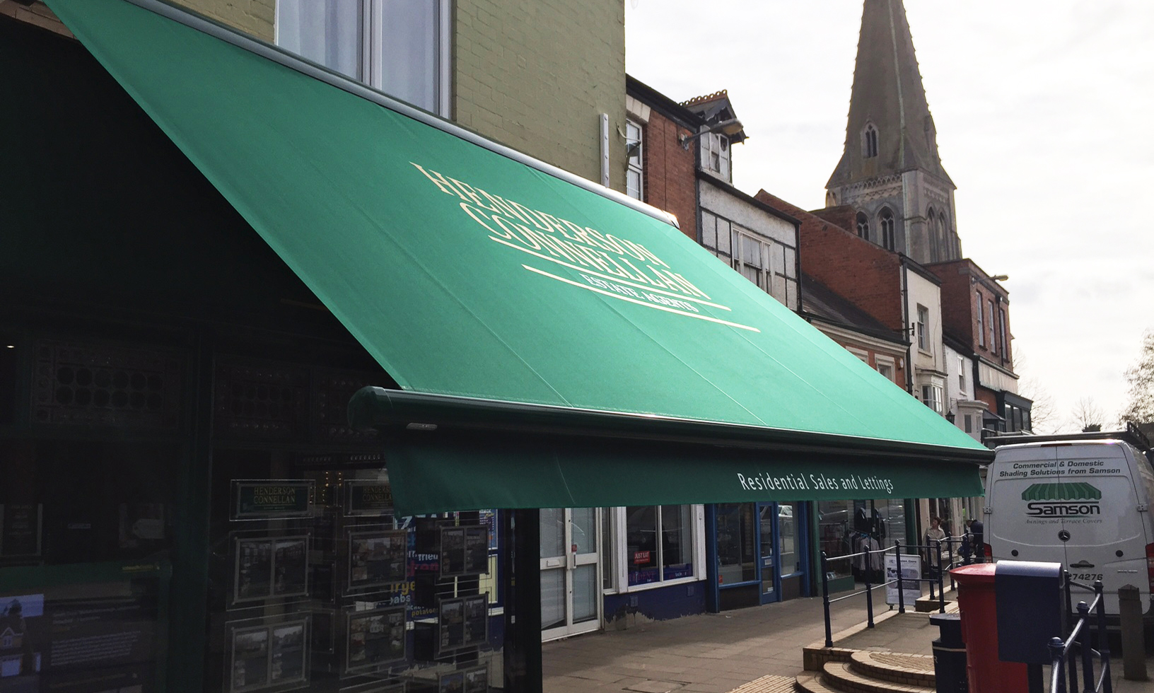 Logos and lettering on fabric awnings