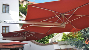 Red Paraflex Wall Mounted Umbrellas